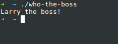 &ldquo;The program who-the-boss now prints out &lsquo;Larry the boss!&rsquo;